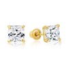 14k Yellow Gold Solitaire Square Princess-cut CZ Stud Earrings with