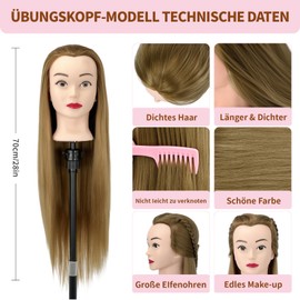 Aofadaning Training Heads, 100% of the High Temperature Fibre Hair, 28 Inch Training Head for Hairdressers with Stand, DIY Hair Hairstyles Set (Gold (Colour))
