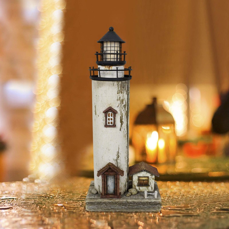 K KILIPES Wood Lighthouse with Led Light Nautical Decorations for