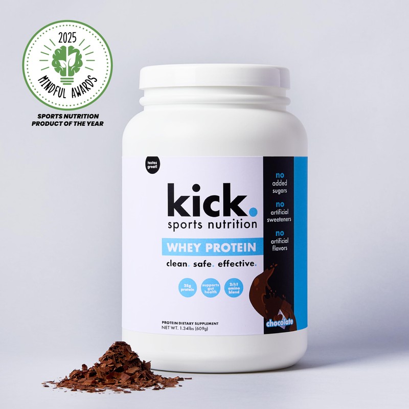 Kick Whey Protein Powder, Chocolate Flavor, 25 G Protein Gluten