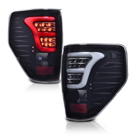 PIT66 LED Tail Lights,Compatible with Ford F150 2009-2014 Rear Light Lamp Assembly Smoky Lens Black Housing White Bar(w/white light bar&wiring harness)