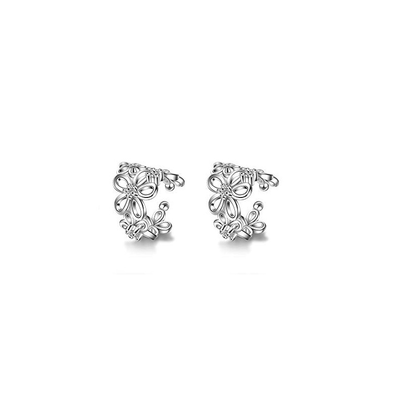 CZ Flower Cuff Wrap Clip On Hoop Earrings for Women