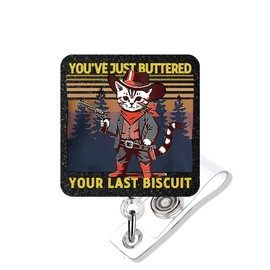 Funny Nurse Badge Reel, Cowboy Cat Badge Reels Holder with Black Glitter Retractable with Alligator Clip, Cute Animal Pediatric Decorative for Nurse Nursing Medical Assisatant Office Hospital Student