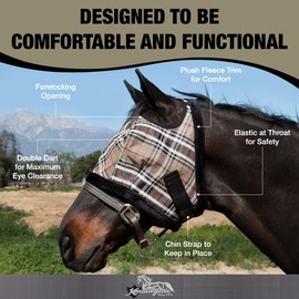 Kensington Fly Mask with Fleece Trim, Deluxe Black Plaid, XXLarge