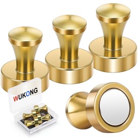 Wukong Neodymium Magnets Strong Hold, 20 x 25 mm, Pack of 4 Strong Magnets Push Pins, Whiteboard Magnet Gold for Magnetic Board, Fridge and Office