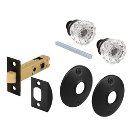 Prime-Line E 28328 Passage Door Latch Set, Glass Knob with Latch Bolt Matte Black Finish, Vintage (Single Pack)