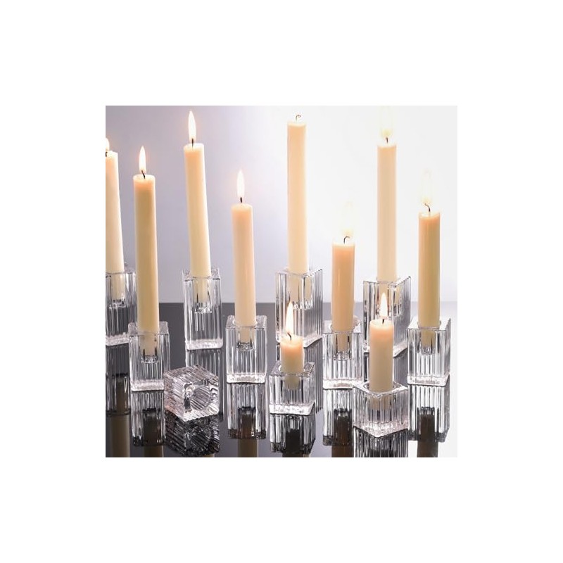 LETINE 12pcs Vertical Stripe Glass Candlestick Holders - Chic Taper