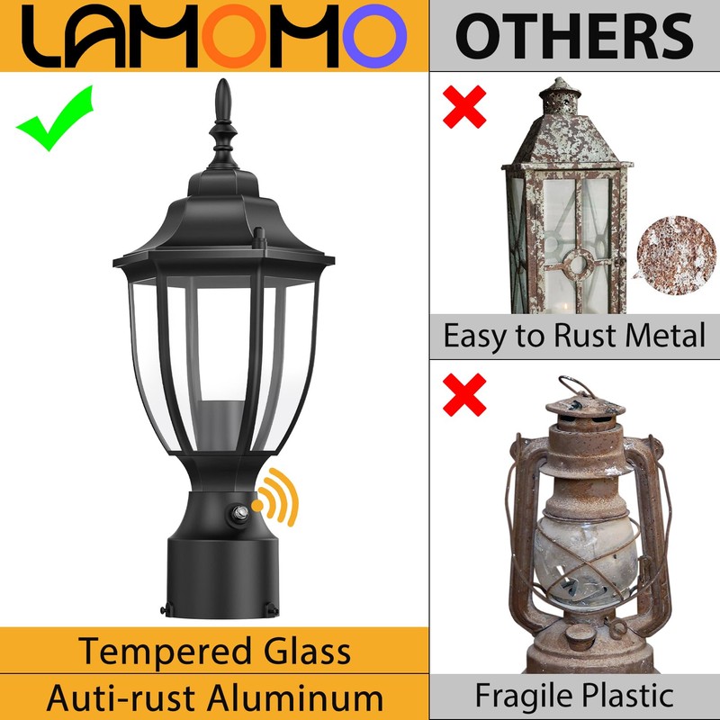 Lamomo Dusk to Dawn Outdoor Post Lights, Waterproof Aluminum Lamp