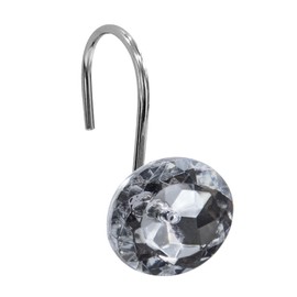 Gibelle Shower Curtain Hooks, Diamond Shaped Shower Curtain Rings Hooks for Bathroom Curtains Rod, Acrylic Decorative Rhinestones Bling Rolling Bathroom Accessories Set of 12, Grey