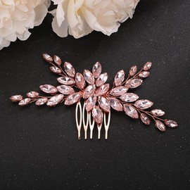 Rumtock Pink Crystals Gold Hair Comb for Women Girls Wedding Bridal Hair Styling Headpiece Jewelry (Pink)