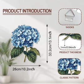 WADORN Blue Hydrangea Farmhouse Metal Tin Sign, Vintage Flower Iron Outdoor Fence Wall Decor Art Silhouette Hanging Wall Signs Decoration for Room Garden Porch Patio Fence Balcony Indoor and Outdoor