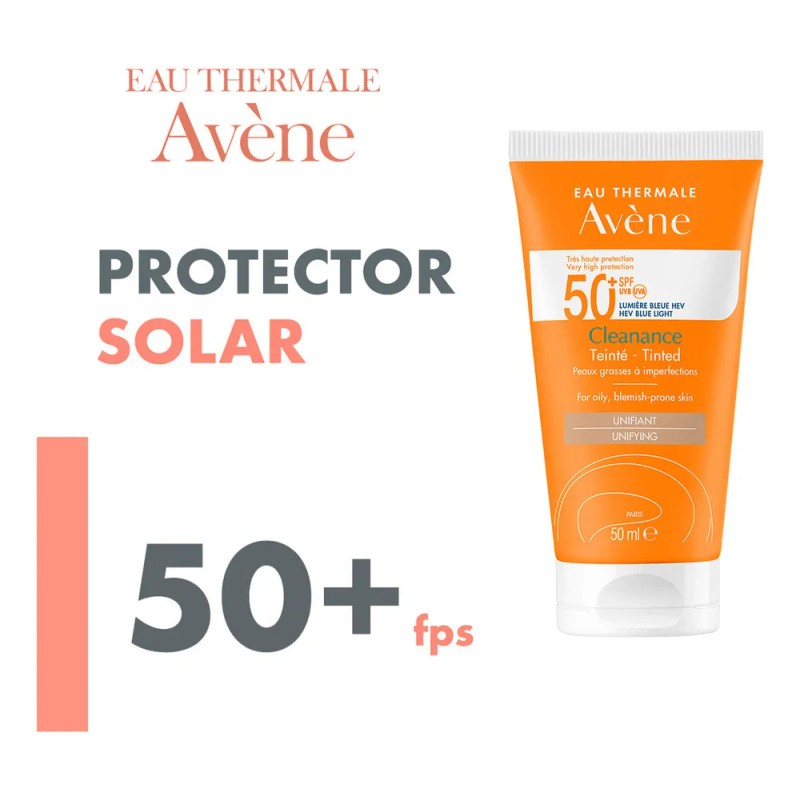 Protector Solar Avène Cleanance con color Fps50+ Piel Grasa Con