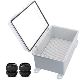 YETLEBOX Waterproof Outdoor Electrical Box Junction Box Weatherproof IP67 ABS Plastic Enclosure Switch Router Project Box with Mounting Plate with Wall Bracket 2 Cable Glands Clear 11.4"x7.5"x5.5"