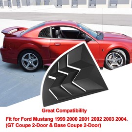 XXXCARXXX Side Window Louvers Windshield Sun Shade Rain Shade Vent fit for Ford Mustang 1999 2000 2001 2002 2003 2004,ABS Matte Black GT Lambo Style (2 Pack)
