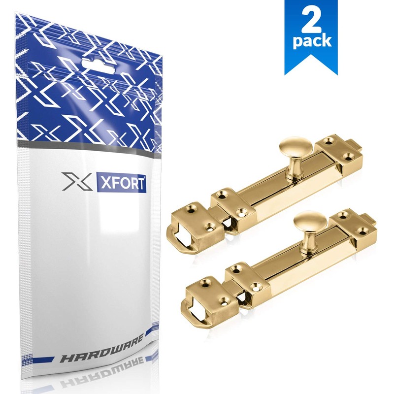 XFORT® 2 Pack Polished Brass Door Bolt, Surface Mounted Sliding