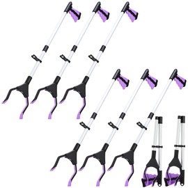 Ctosree 8 Pack 32" Trash Grabber Reacher Tool for Elderly, Foldable Litter Picker Upper, Lightweight Trash Pick up Stick, Long Handy Mobility Aids for Home Garden Arm Extension(Purple)