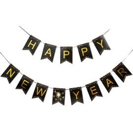 MiniRed New Year Banner 2024, Happy New Year Bunting Banner with Shiny Gold Letter, Premium New Year Party Decorations Supplies 2024.