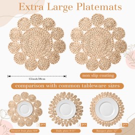Gandeer Set of 10 15'' Extra Large Round Corn Husk Placemats Boho Woven Rattan Table Mats Rustic Farmhouse Plate Charger Natural Wicker Place Mat for Dining Table Home Wedding Thanksgiving Christmas