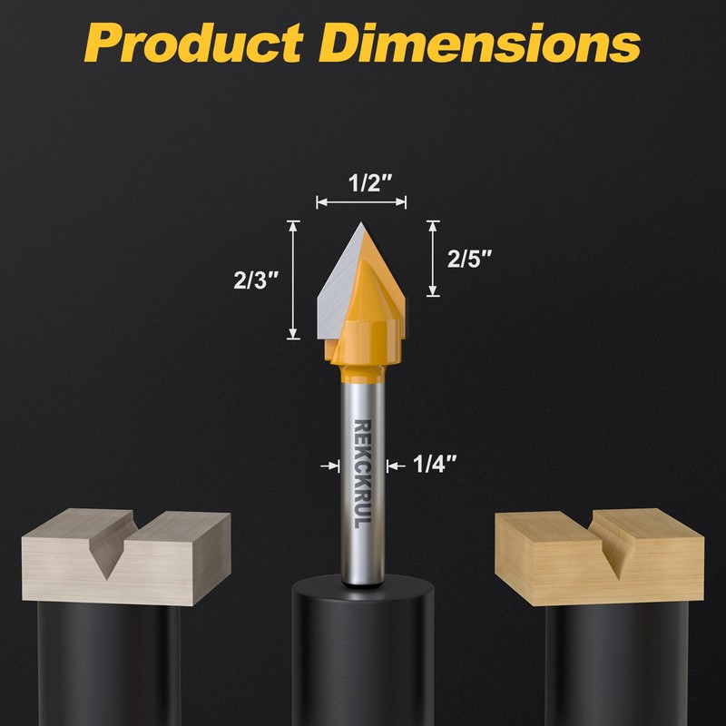 REKCKRUL 60-Degree V Groove Router Bit, 1/4" Shank, 1/2" Cutting