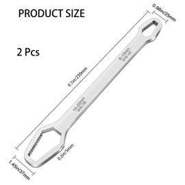 Silver Universal Wrench,2 Pcs 8-22mm Double-Ended Multifunctional Universal Torx Wrench Self-Tightening Wrench Repair Tool for DIY Machine Auto Maintenance for Set Screw Nuts or Remove