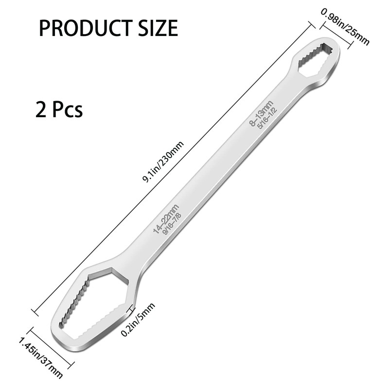 Silver Universal Wrench,2 Pcs 8-22mm Double-Ended Multifunctional Universal Torx Wrench
