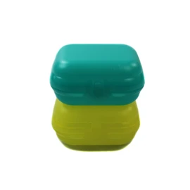 Tupperware To Go Mini-Twin Lunch Box Light Turquoise and Yellow Size 1