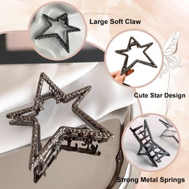 Metal Hair Clips for Women, Metal Hair Clips, Star Heart Hair Clips for Women, Large, Silver Clip, Claws, Non-Slip Design for Thick and Thin Hair (Black)