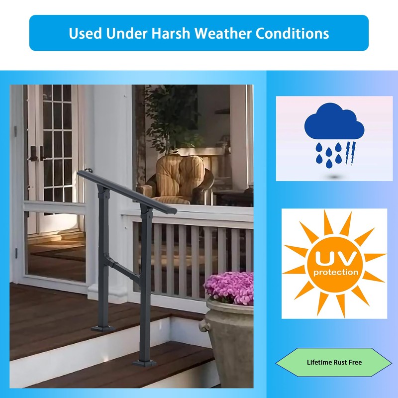 PICESA 1 Step Handrail for Outdoor Steps, Premium Aluminum Alloy