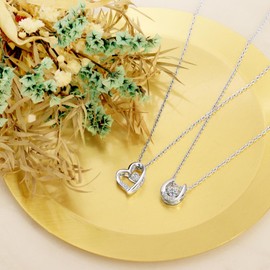 Sears sp10-0001-tdt-01 Dancing Stone Open Heart Necklace with Teddy Bear, Silver, Cubic Zirconia