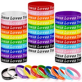 JUNEBRUSHS 42pcs Jesus Loves You Silicone Bracelets Bulk Colorful Christian Jesus Rubber Wristbands for Men Women Party Favors Gifts Supplies