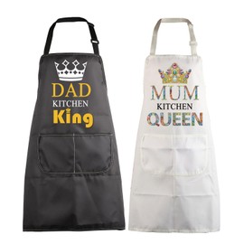 BNQL Mom and Dad Cooking Aprons Kitchen King Queen Matching Aprons for Mom and Dad Gifts Funny Kitchen Aprons with Pockets (Dad Mum apron-sets)