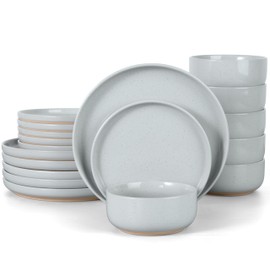 LIANYU Porcelain Dinnerware Set for 6, 18PCS Elegant Plates and Bowls Set with Stackable Design, Highly Chip and Scratch Resistant, Dishwasher Safe, Glacier Gray