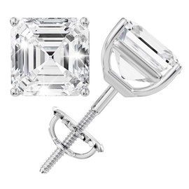 3CT Moissanite Stud Earrings, 0.5ct-3ct D Color VVS1 Clarity Asscher Moissanite 14K White Gold Plated 925 Sterling Silver Imitation Diamond Earrings For Women