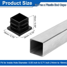 sourcing map 3/4" (19mm) Square Tubing End Caps, 50 Pcs Plastic Hole Plugs Insert End Cap for Metal Tubing Post Chair Leg Table Bookshelves Furniture, Black