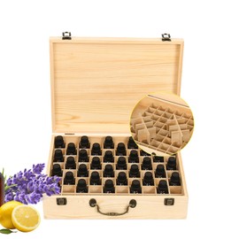 Pure Vie Wooden Essential Oil Storage Box Travel Organizer Case with Bottle Cap Label - Aromatherapy Nail Polish Fragrance Container, Holds 80 Bottle for 5-15ml - Keep Scented Oil Safe & Space Saver