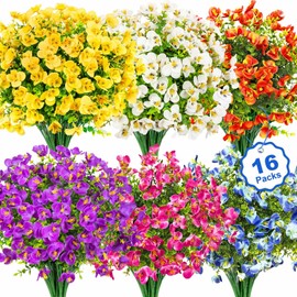 Besteek 16 Bundles Artificial Flowers for Outdoors Decoration, Fake Pansy Flowers UV Resistant Silk Faux Pansies Spring Plants for Outside Planter Window Box Front Door Yard Home Decor, Mixed Colors