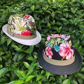 Hibiscus Floral Print Fedora Hat - size: large, color: black