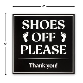 Shoes Off Please Sign | Please Remove Your Shoes Sign for Front Door House | Black Plastic with Full Adhesive Backing, 6" x 6"