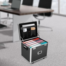 GMSLuu File Box with Lock, 19 * 15 * 16" Locking File Storage Box with Handle, Document Box with Lock for Homes, Offices, Hospitals, Hotel (Black)