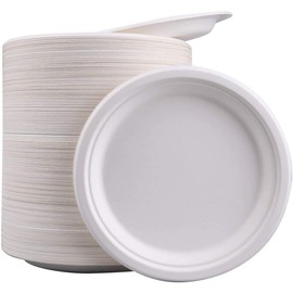 aaksh 555 Pack of 50, Large 9"/23cm Premium Quality Strong Party Plates Super Rigid ECO Friendly Biodegradable Plates Compostable Extra Strength Disposable Bagasse Plates