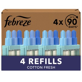 Febreze 3Volution Air Freshener Plug In Refill 80ML Cotton, 3 Alternating Scents To Clean Away Odours (Pack of 4)