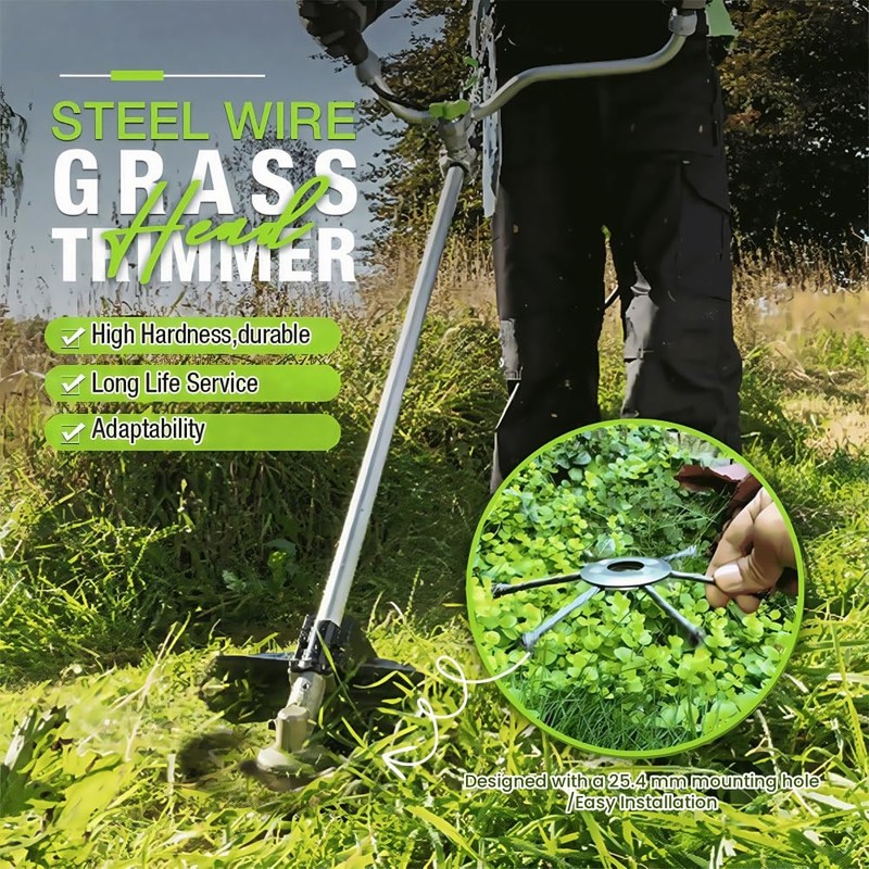 Petrol Strimmer Head,Steel Wire Grass Trimmer,Indestructible Brush Cutter Attachment with
