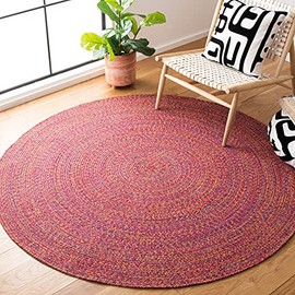 SAFAVIEH Braided Collection 4' Round Red/Yellow BRD351Q Flatweave Cotton Living Room Dining Bedroom Foyer Area Rug