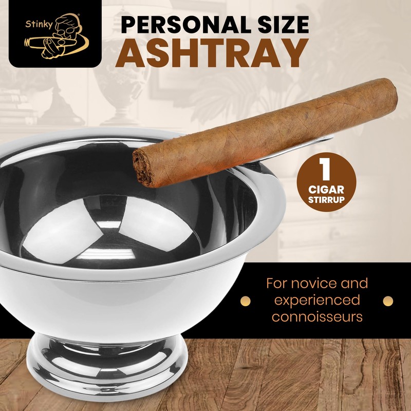 Stinky Cigar Personal Size Ashtray, Stainless Steel - Compact, Durable