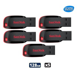 SanDisk Cruzer Blade 128GB USB 2.0 Flash Drive Thumb Drive Pen Drive (5 Pack)