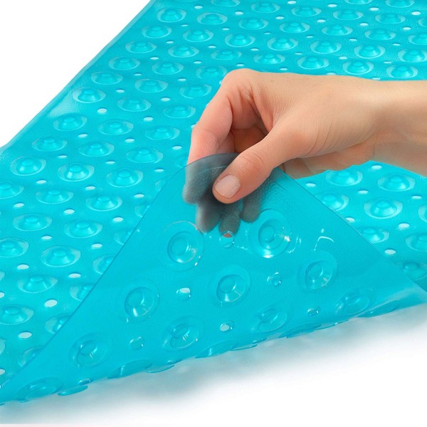 HealthSmart Antimicrobial Bath Mat with Non-Slip Suctions and Drain Holes, Extra Long, Green