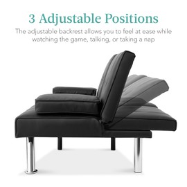 Best Choice Products Faux Leather Upholstered Modern Convertible Futon, Adjustable Folding Sofa Bed, Guest Bed w/Removable Armrests - Black