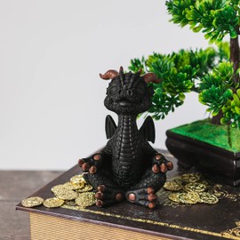 JFSM INC. Black Happy Dragon Buddha Meditating Zen Yoga Figurine Fantasy Decor Collectible Statue