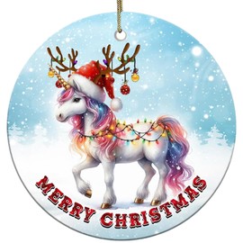 Decorlion 2024 Christmas Ornament - Unicorn Merry Christmas Ceramic Ornament, Christmas Tree Decoration, Hanging Ornament, Unicorn Ornament, for Family, Friends, Unicorn Lovers