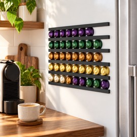 6-Piece Adhesive Coffee Capsule Holder Set, 30cm Wall-Mount Pod Storage Rails for Nespresso, Dolce Gusto, K-Cup & More
